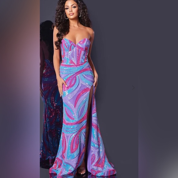 Jovani # 43058A size 8 Stunning Blue/Purple Sequin Gown Prom Pageant Formal - Picture 5 of 5